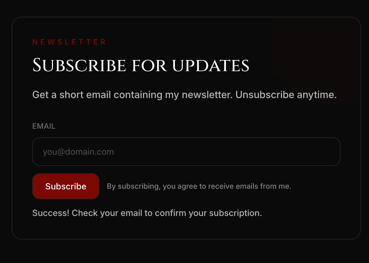 Subscription form on the Home Page